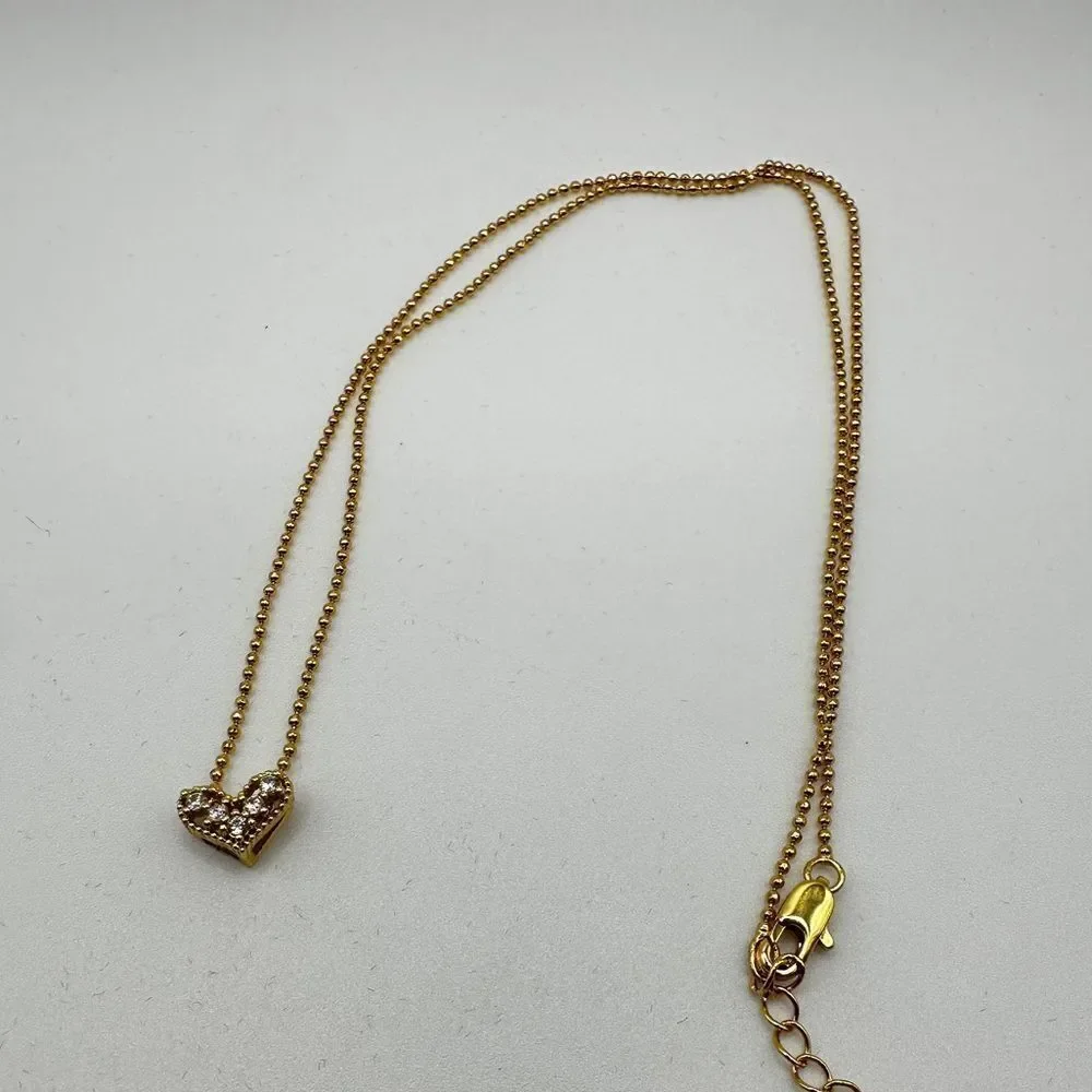 NIB‎ Omboo Dainty Gold tone metal heart with cz accents pendant, necklace!